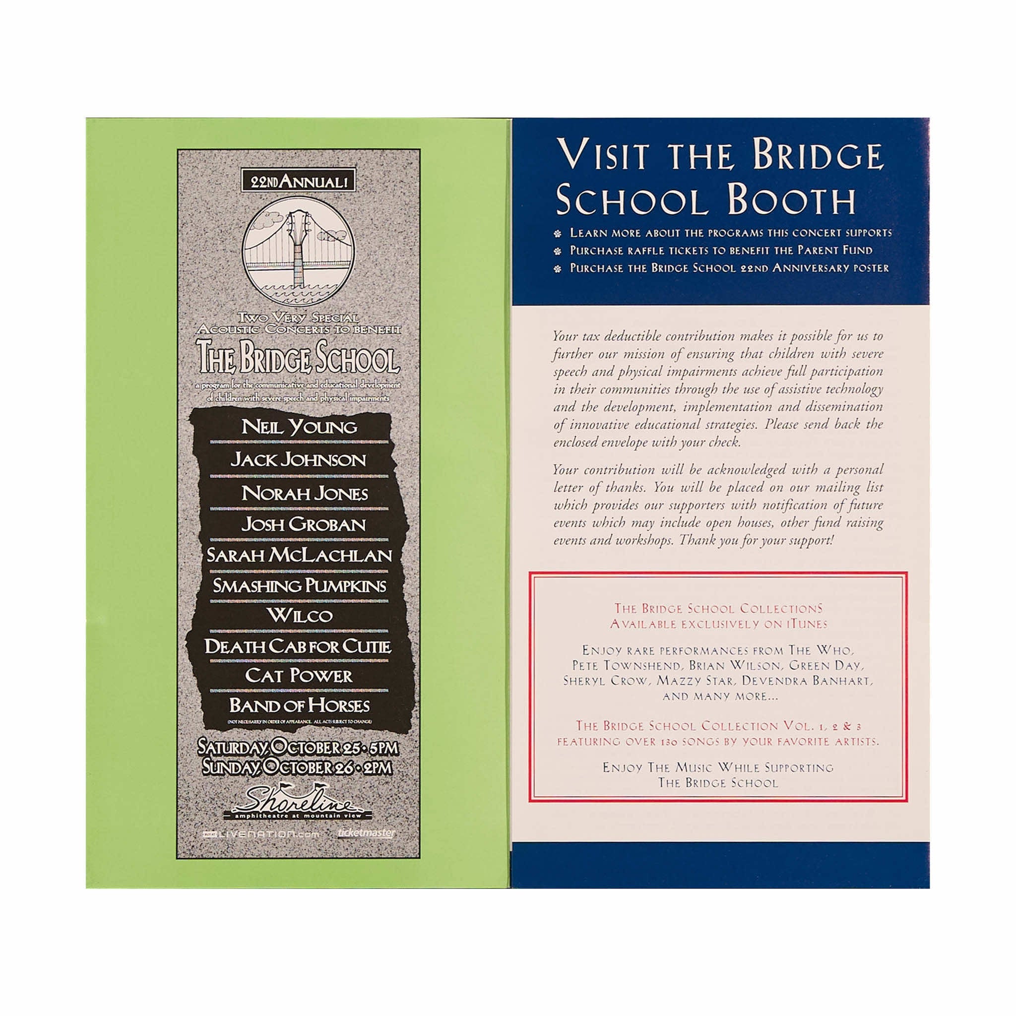 2008 - 22nd Annual Bridge School Benefit concert program
