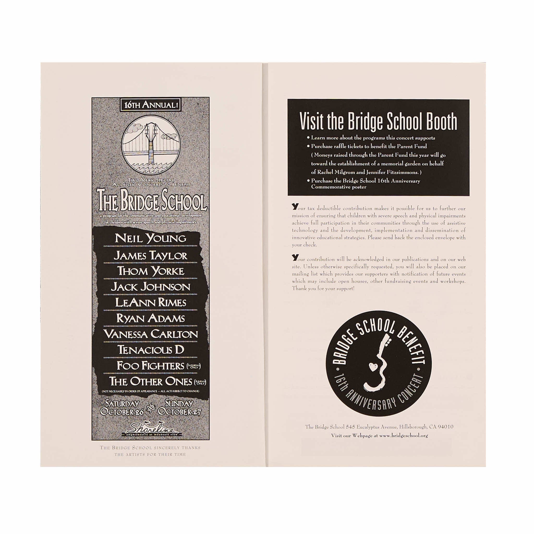 2002 - 16th Annual Bridge School Benefit concert program