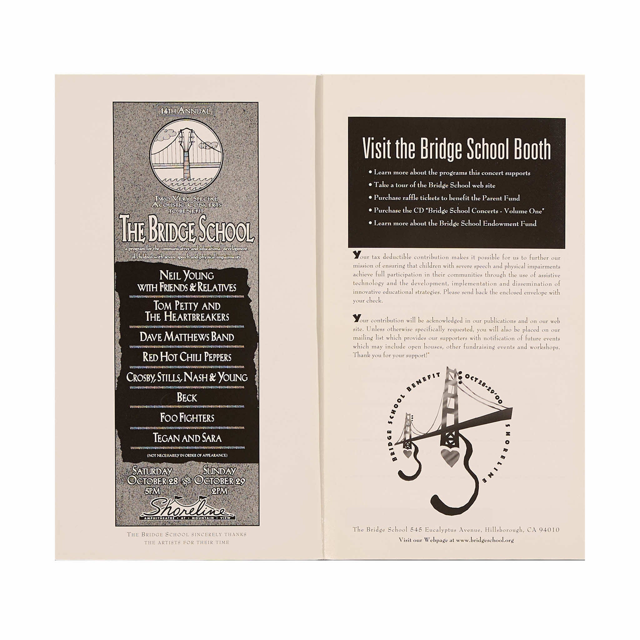 2000 - 14th Annual Bridge School Benefit concert program