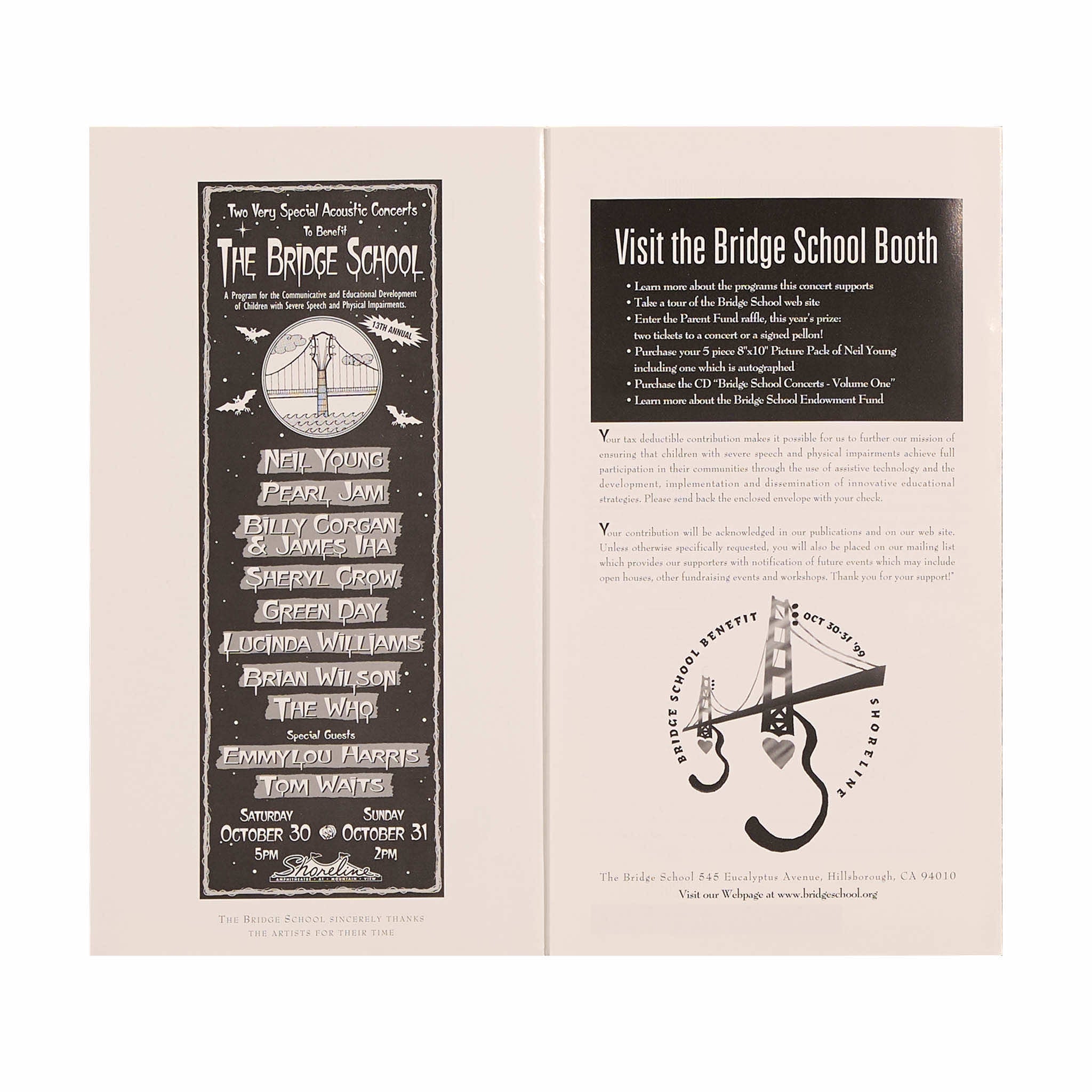 1999 - 13th Annual Bridge School Benefit concert program