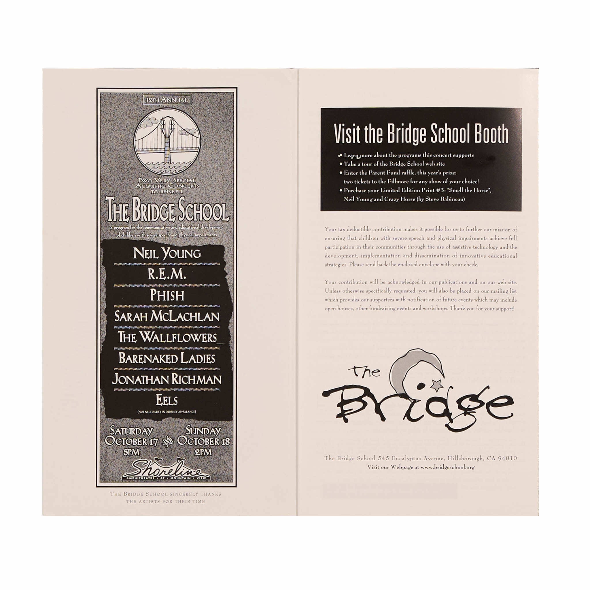 1998 - 12th Annual Bridge School Benefit concert program