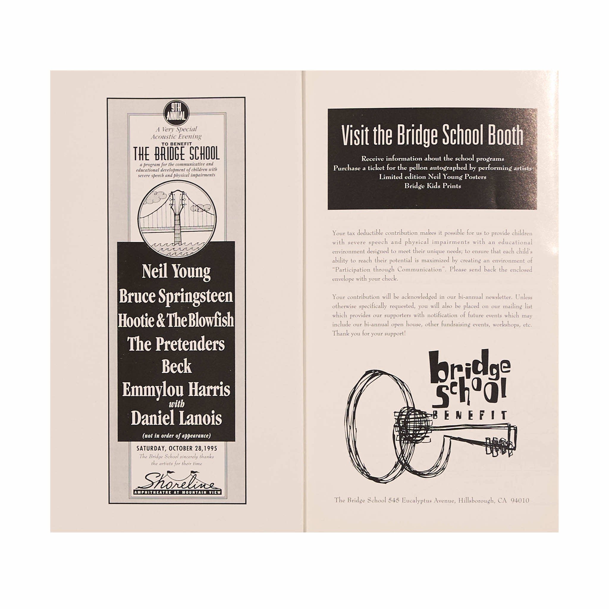 1995 - 9th Annual Bridge School Benefit concert program
