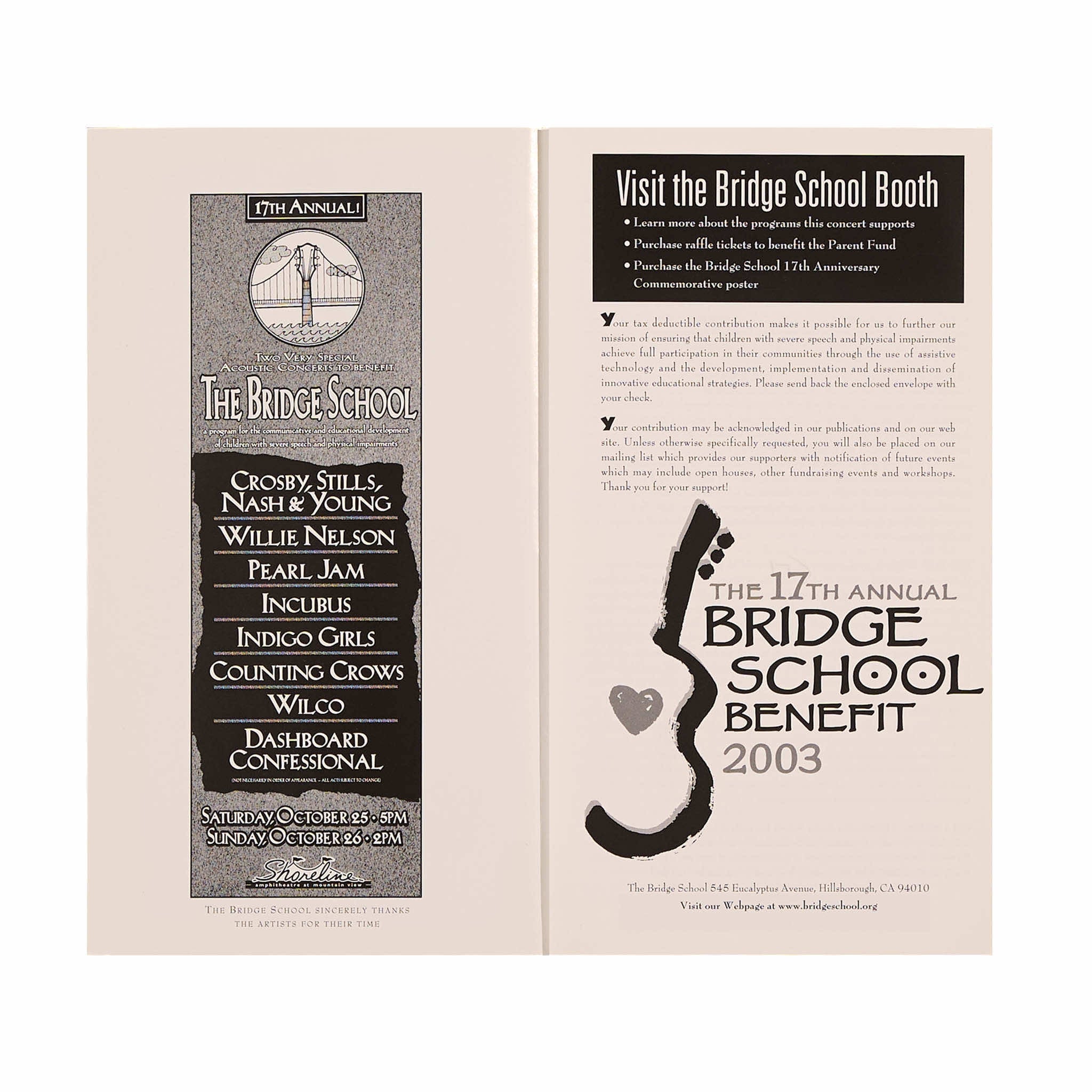 2003 - 17th Annual Bridge School Benefit concert program